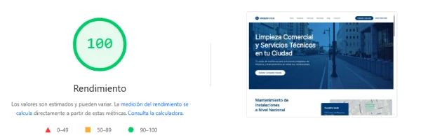 Rendimiento de Madig Servicios Generales en PageSpeed